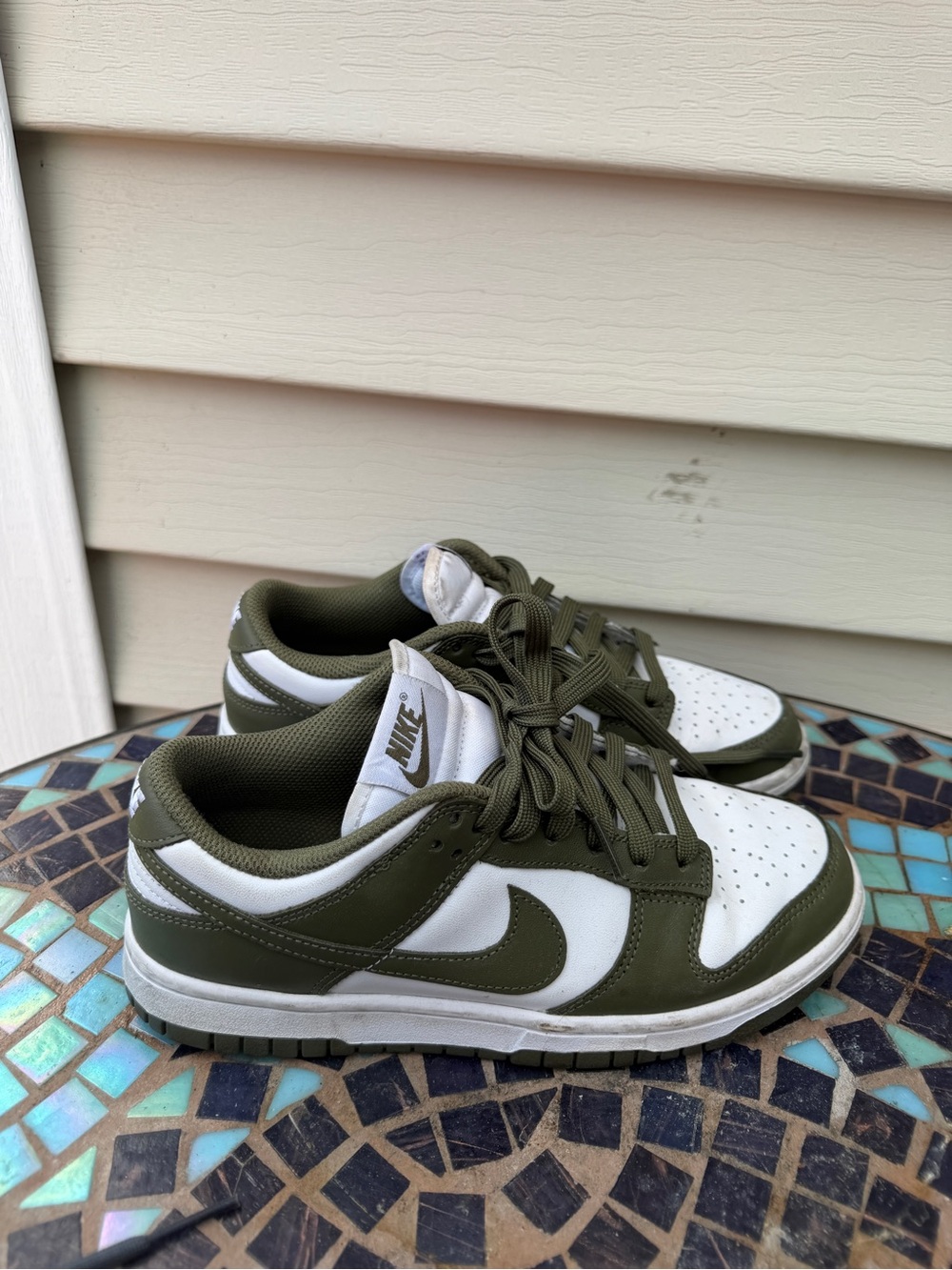 Unisex Low- Top Sneakers in White and Olive Green